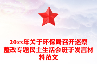 20xx年关于环保局召开巡察整改专题民主生活会班子发言材料范文