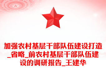 加强农村基层干部队伍建设打造_省略_前农村基层干部队伍建设的调研报告_王建华