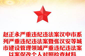 赵正永严重违纪违法案汉中市系列严重违纪违法案暨张汉安等城市建设管理领域严重违纪违法案以案促改个人对照检查材料
