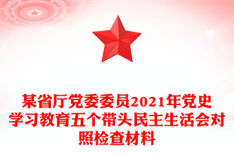 某省厅党委委员2021年党史学习教育五个带头民主生活会对照检查材料