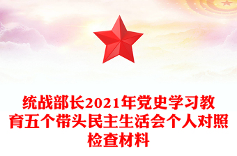 统战部长2021年党史学习教育五个带头民主生活会个人对照检查材料