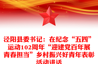 泾阳县委书记：在纪念“五四”运动102周年“迎建党百年展青春担当”乡村振兴好青年表彰活动讲话