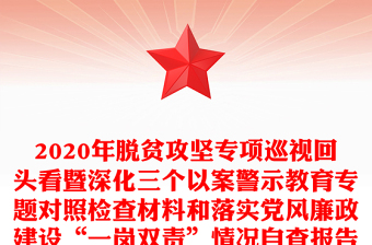 2020年脱贫攻坚专项巡视回头看暨深化三个以案警示教育专题对照检查材料和落实党风廉政建设“一岗双责”情况自查报告合编