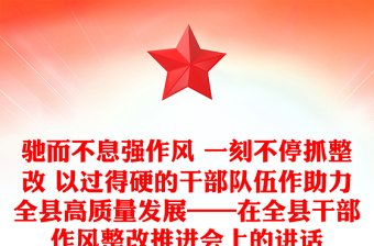 驰而不息强作风 一刻不停抓整改 以过得硬的干部队伍作助力全县高质量发展——在全县干部作风整改推进会上的讲话