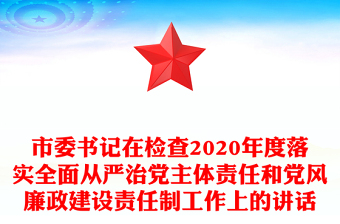 市委书记在检查2020年度落实全面从严治党主体责任和党风廉政建设责任制工作上的讲话
