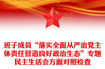 班子成员“落实全面从严治党主体责任营造良好政治生态”专题民主生活会方面对照检查