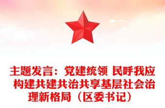 主题发言：党建统领 民呼我应 构建共建共治共享基层社会治理新格局（区委书记）