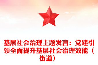 基层社会治理主题发言：党建引领全面提升基层社会治理效能（街道）