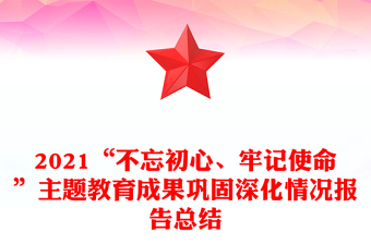 2021“不忘初心、牢记使命”主题教育成果巩固深化情况报告总结