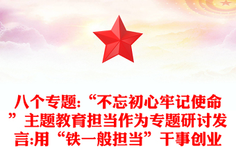 八个专题:“不忘初心牢记使命”主题教育担当作为专题研讨发言:用“铁一般担当”干事创业