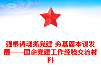 强根铸魂抓党建 夯基固本谋发展——国企党建工作经验交流材料