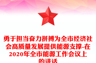 勇于担当奋力拼搏为全市经济社会高质量发展提供能源支撑-在2020年全市能源工作会议上的讲话