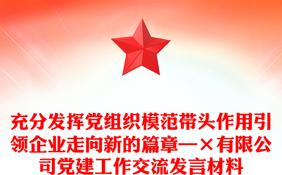 充分发挥党组织模范带头作用引领企业走向新的篇章—×有限公司党建工作交流发言材料