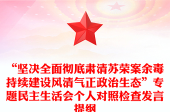 “坚决全面彻底肃清苏荣案余毒持续建设风清气正政治生态”专题民主生活会个人对照检查发言提纲