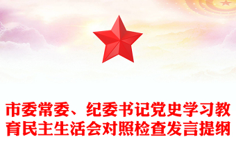 市委常委、纪委书记党史学习教育民主生活会对照检查发言提纲