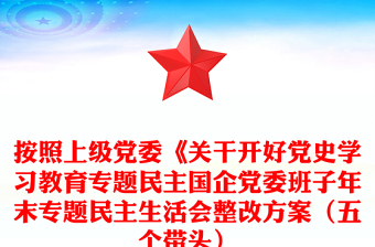 按照上级党委《关干开好党史学习教育专题民主国企党委班子年末专题民主生活会整改方案（五个带头）