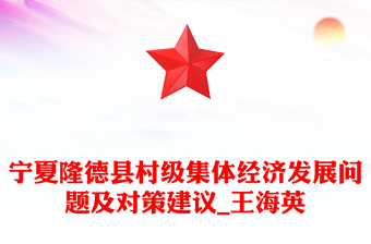 宁夏隆德县村级集体经济发展问题及对策建议_王海英