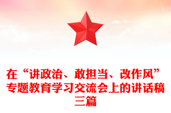 在“讲政治、敢担当、改作风”专题教育学习交流会上的讲话稿三篇
