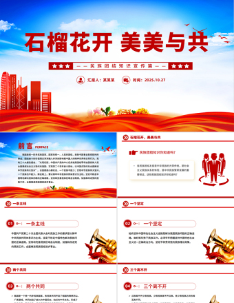 大气精美石榴花开美美与共PPT民族团结知识宣传课件下载