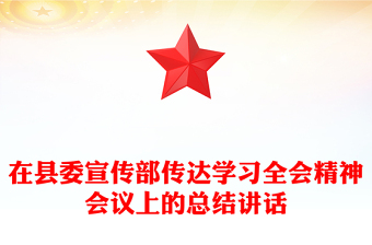 简洁大气在县委宣传部传达学习全会精神会议上的总结讲话PPT模板(讲稿)